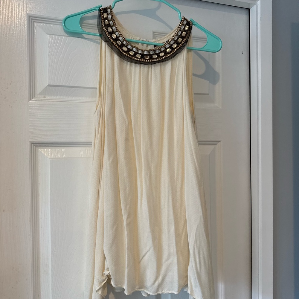 Chelsea & Violet Cream Embellished Asymmetrical Tank Top